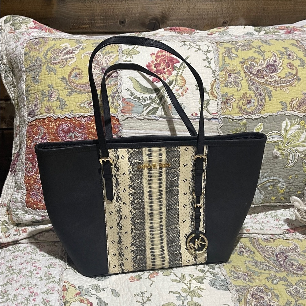 MICHAEL Michael Kors Black and Gold Snake Print Tote